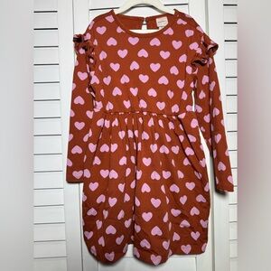 Hanna Andersson Kids Pink Heart Dress with Ruffle Sleeves & Pockets Size 6-7